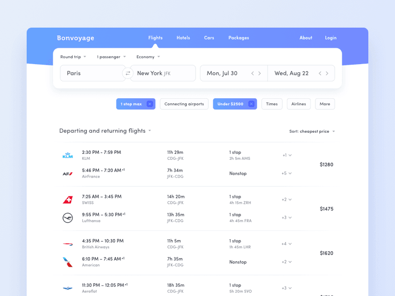 Flight booking UI reference